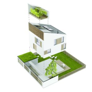 Poszczególne elementy domu łączą się w logiczną całość, jednocześnie współpracując ze sobą pod względem pozyskiwania energii ze źródeł odnawialnych.