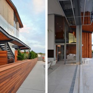 Ciemne drewno i beton to materiały, które zostały użyte do wykończenia domu. Fot. West Chin Architects