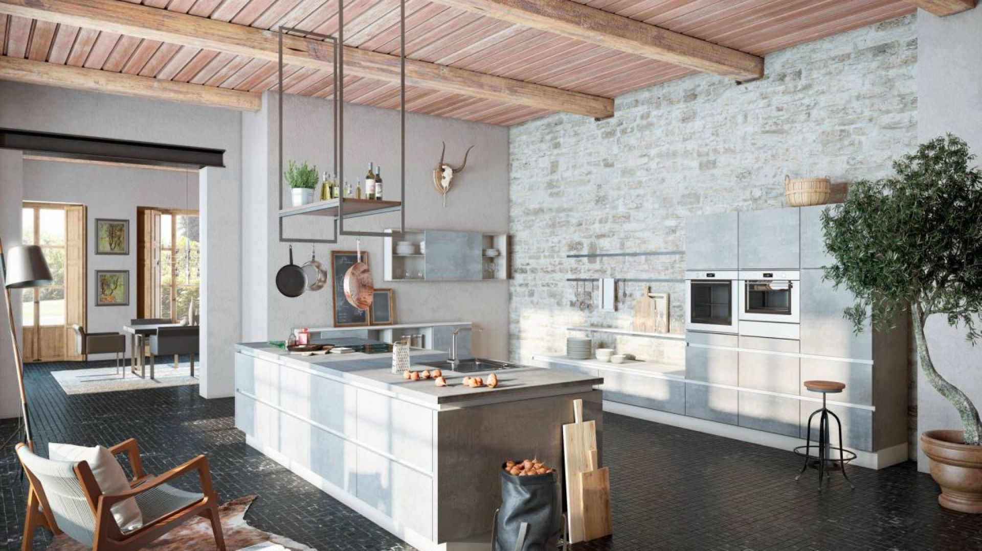 Kamień, drewno, metal i beton – kuchnia w stylu loft