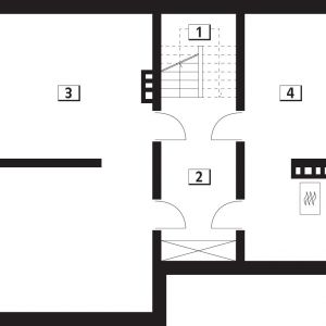 Piwnica w domu Indygo 4 ma powierzchnię 76,90 m2 i w jej skład wchodzą: 1. schody – 5,20; 2. korytarz/komunikacja – 11,30; 3. pomieszczenie gospodarcze – 41,30; 4. kotłownia – 9,10. Proj. Azalia 4, arch. Tomasz Sobieszuk, Biuro Projektów MTM Styl 