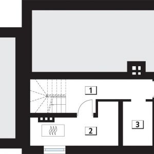 Piwnica w projekcie Azalia 4 ma powierzchnię 31,50 m2 w tym: 1. komunikacja – 10,01 m2; 2. kotłownia – 8,30 m2; 3. pom. gospodarcze – 4,00 m2; 4. pom. gospodarcze – 9,10 m2. Proj. Azalia 4, arch. Maciej Matłowski, Biuro Projektów MTM Styl