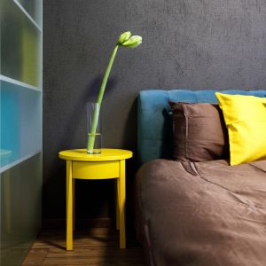 Sypialnia zyskuje swój charakter dzięki dodatkom, dlatego warto wzbogacić ją o ciekawe detale. Pościel lub poduszki w żółtej tonacji pozwolą rozświetlić każde wnętrze. Fot. Janpol