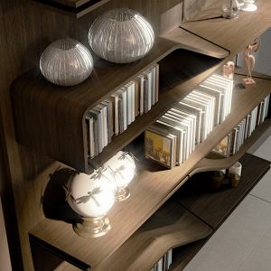 Półki na książki z zastosowaniem oświetlenia LED oraz kąta 45 stopni w meblach z kolekcji Pininfarina marki Reflex. Fot. Heban