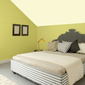 Zastosowanie kolorystyki bazującej na żółcieniach i jasnych zieleniach jest też świetnym pomysłem na zapewnienie wyjątkowego klimatu w sypialni, który będzie nastrajał optymistycznie i dodawał domownikom energii zaraz po przebudzeniu. Fot. Jedynka