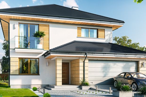 Szmaragd 6 to piętrowy dom dla 4-6-osobowej rodziny, o zwartej bryle, przykryty czterospadowym dachem i częściowo wbudowanym w bryłę dwustanowiskowym garażem.