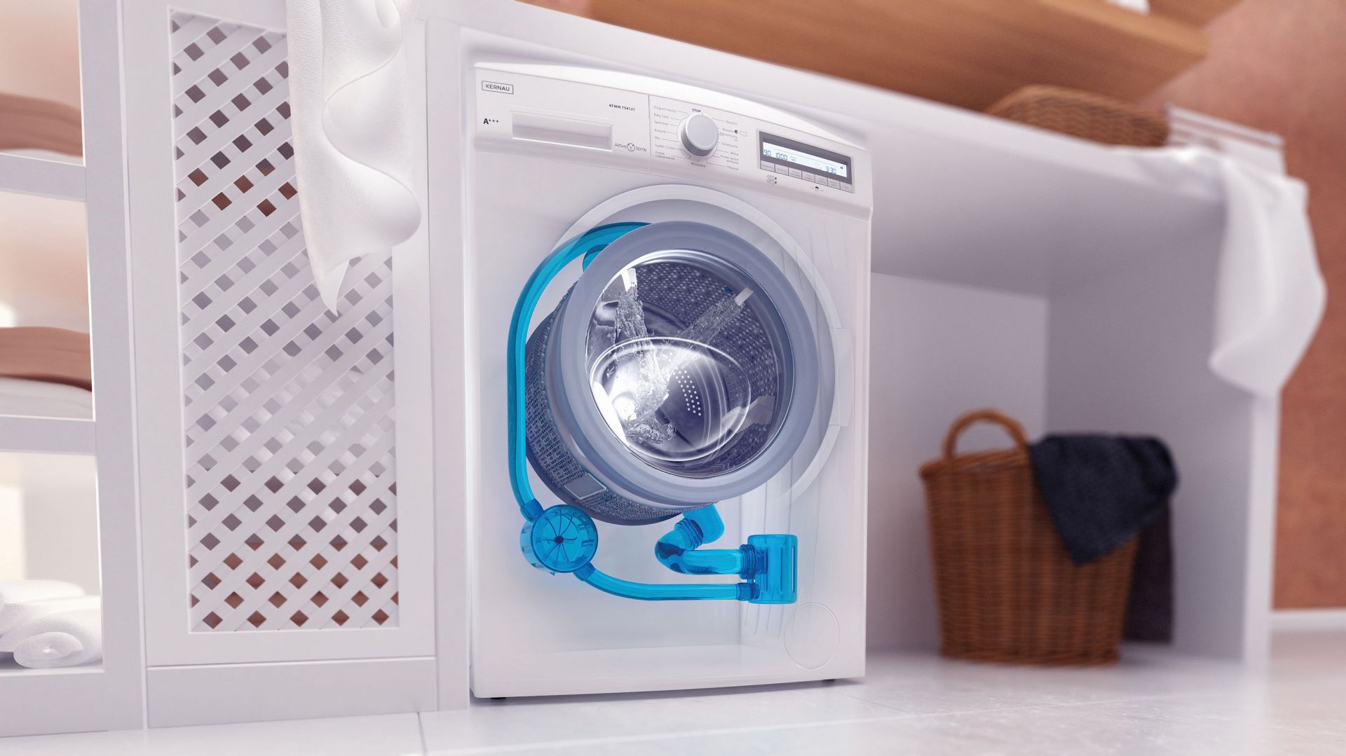Model wyposażony jest w system Eco Logic, dzięki któremu wyraźnie zmniejsza się zużycie energii, nawet o 50%. W przypadku częściowego załadunku pralka automatycznie dostosowuje wszystkie parametry. Oznacza to optymalną redukcję zużycia wody i prądu oraz skrócenie czasu prania przy zachowaniu maksymalnej efektywności. Fot. Kernau