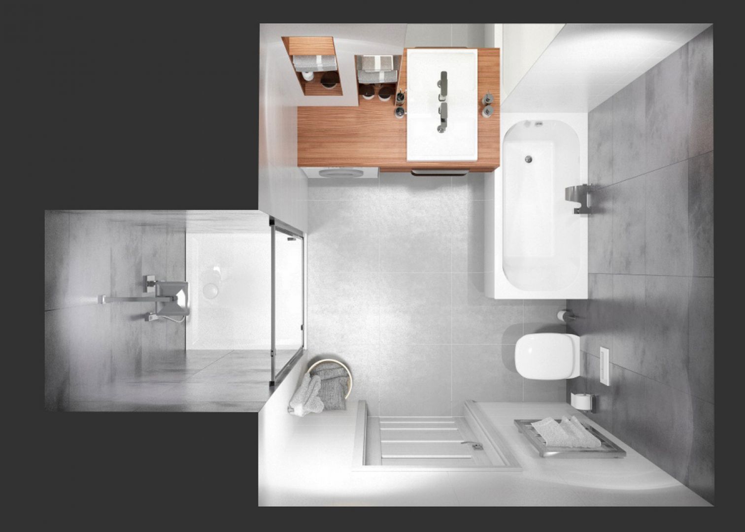 W przypadku małej łazienki podstawą jest wybór kabiny prysznicowej lub wanny oraz umywalki, które wpasują się w metraż i zapewnią użytkownikom maksimum wygody i funkcjonalności nie zagracając przy tym pomieszczenia. Fot. Sanplast