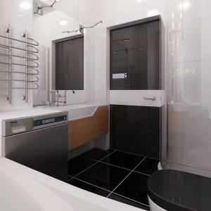 Minimalistyczna łazienka została wykończona w czerni i bieli. Ten klasyczny duet prezentuje się niezwykle elegancko, a jednocześnie jest ponadczasowym rozwiązaniem. Fot. Z500