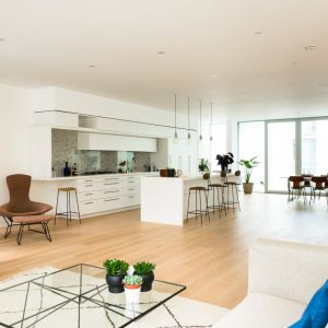 Salon, kuchnia i jadalnia tworzą otwartą strefę dzienną. Fot. The Modern House