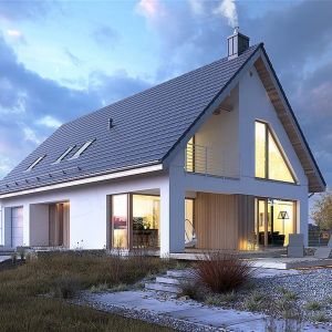 Dwuspadowy dach jest znakiem rozpoznawczym i ozdobą domu w stylu nowoczesnej stodoły. Proj. Dostępny 6. Fot. Extradom 