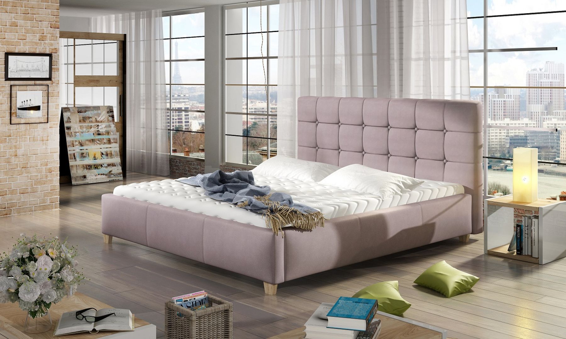 Klasyczne, eleganckie łóżko tapicerowane nie tylko doda wnętrzu powagi i charakteru, ale też w ciekawy sposób przełamie typową loftową aranżację. Fot. Comforteo