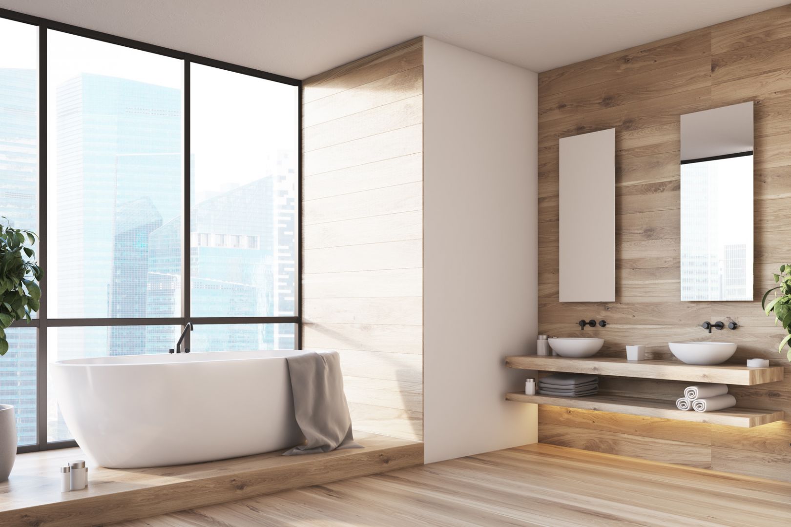 Jednym z obecnie wiodących trendów dekoratorskich jest wykorzystanie naturalnych materiałów w łazience, m.in. drewna. Fot. Bondex