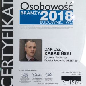 Tytuł „Osobowość Branży Budowlanej 2018” zdobył Dariusz Karasiński, dyrektor generalny FS ARBET. Fot. Arbet