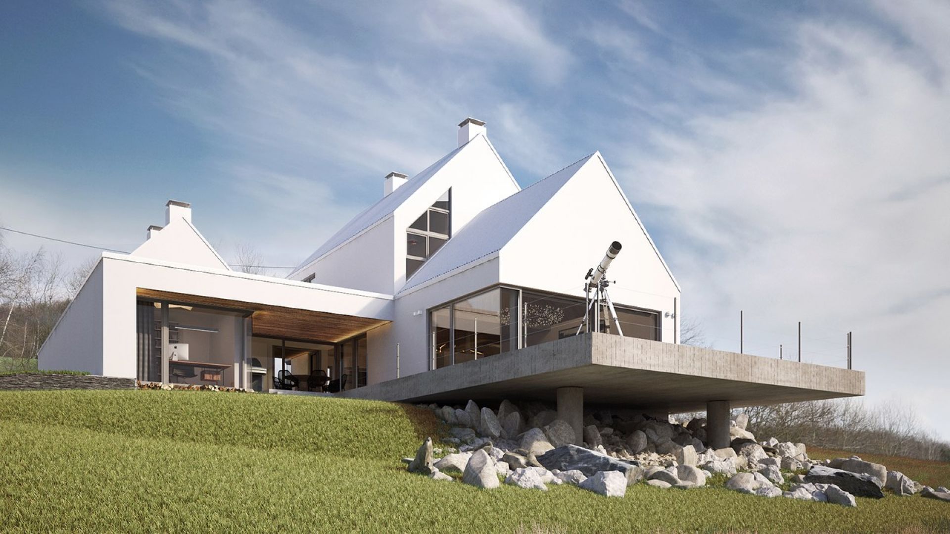Nawiązanie do zabudowy regionalnej architekt osiągnął dzięki rozbiciu bryły i nadaniu jej kształtu wiejskiej zagrody składającej się z kilku odrębnych części. Fot. Galeco