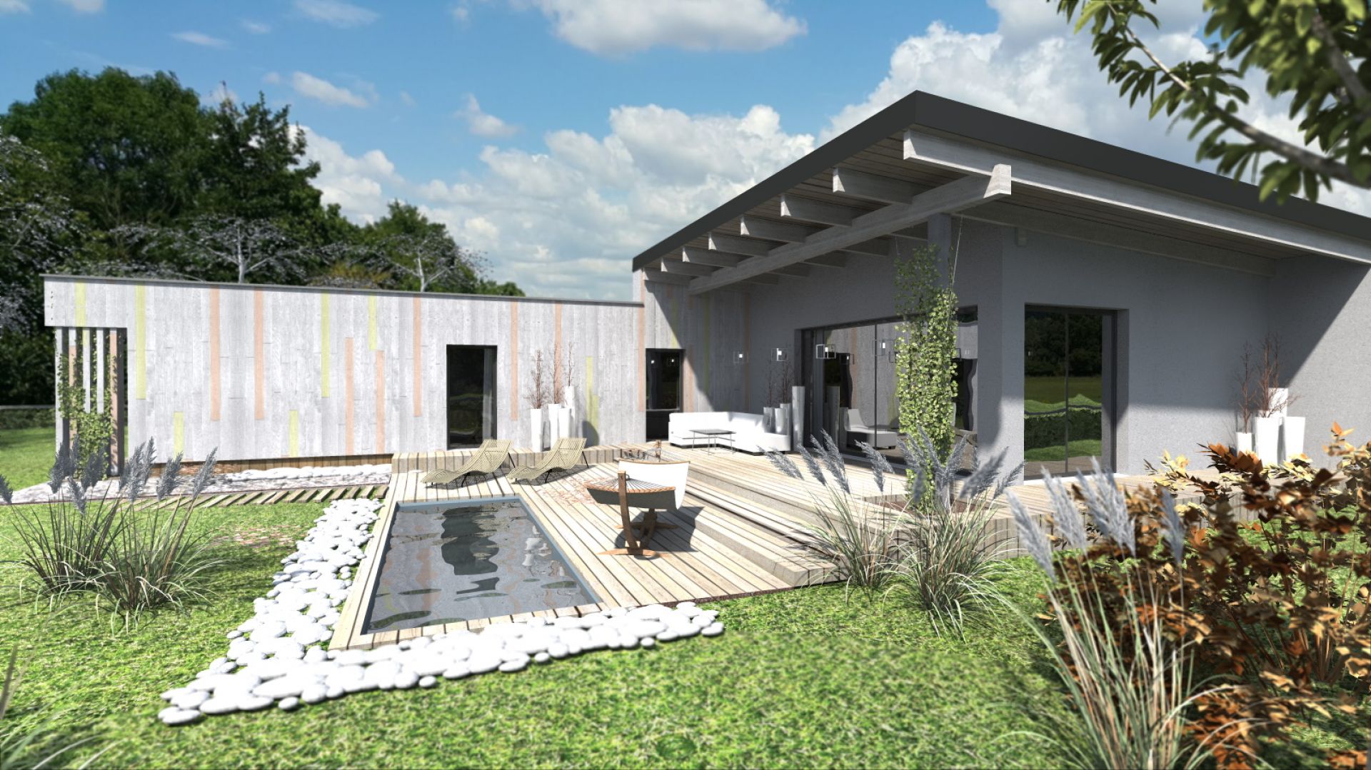 Planowana podmiejska lokalizacja domu zainspirowała do projektu prostej bryły z elewacją z desek i typowym niemalże zagrodowym ogrodzeniem. Fot. Studio BB Architekci