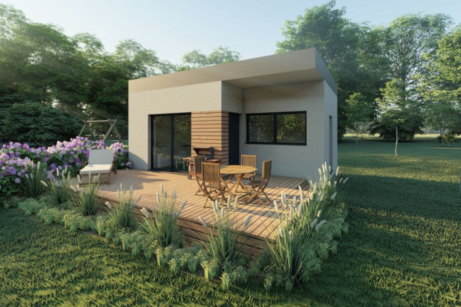 Dom składać się będzie z kuchni połączonej z salonem, oddzielnej sypialni i łazienki. Fot. Wood Core House