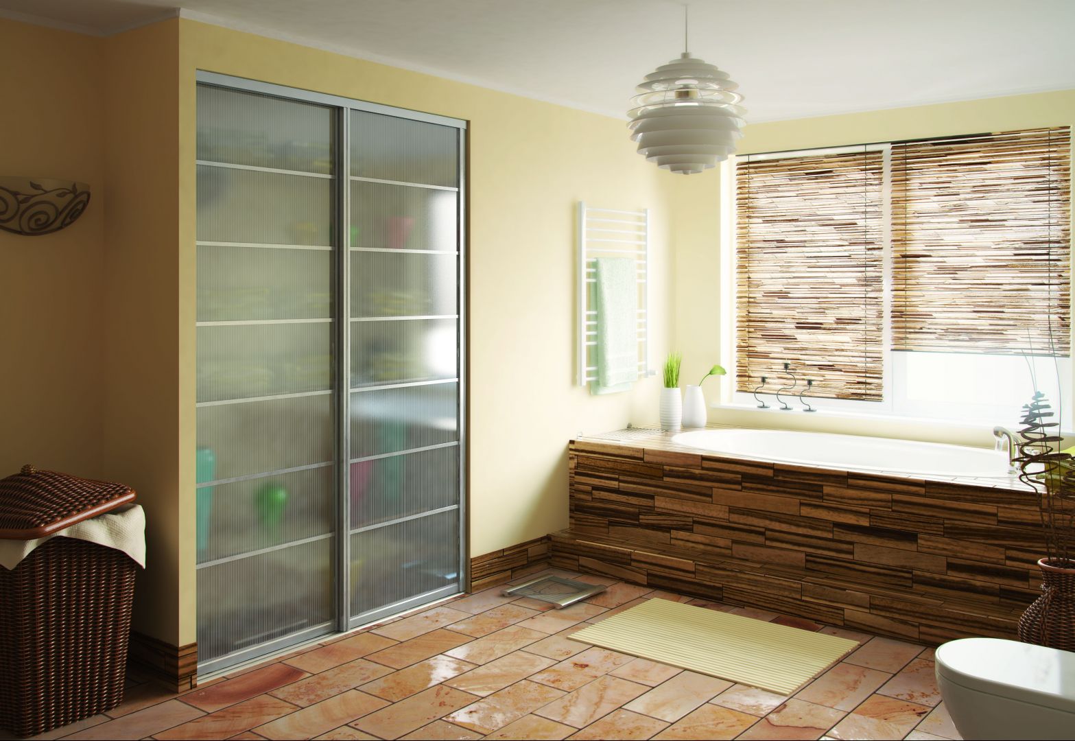 Szklane drzwi przesuwne to estetyczne i praktyczne  rozwiązanie również do wnętrz łazienkowych. Na zdjęciu system aluminiowy 