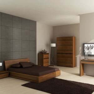 Minimalistyczna sypialnia Senso ma widoczne usłojenie. Wygląda elegancko i nowocześnie. Fot. Justa