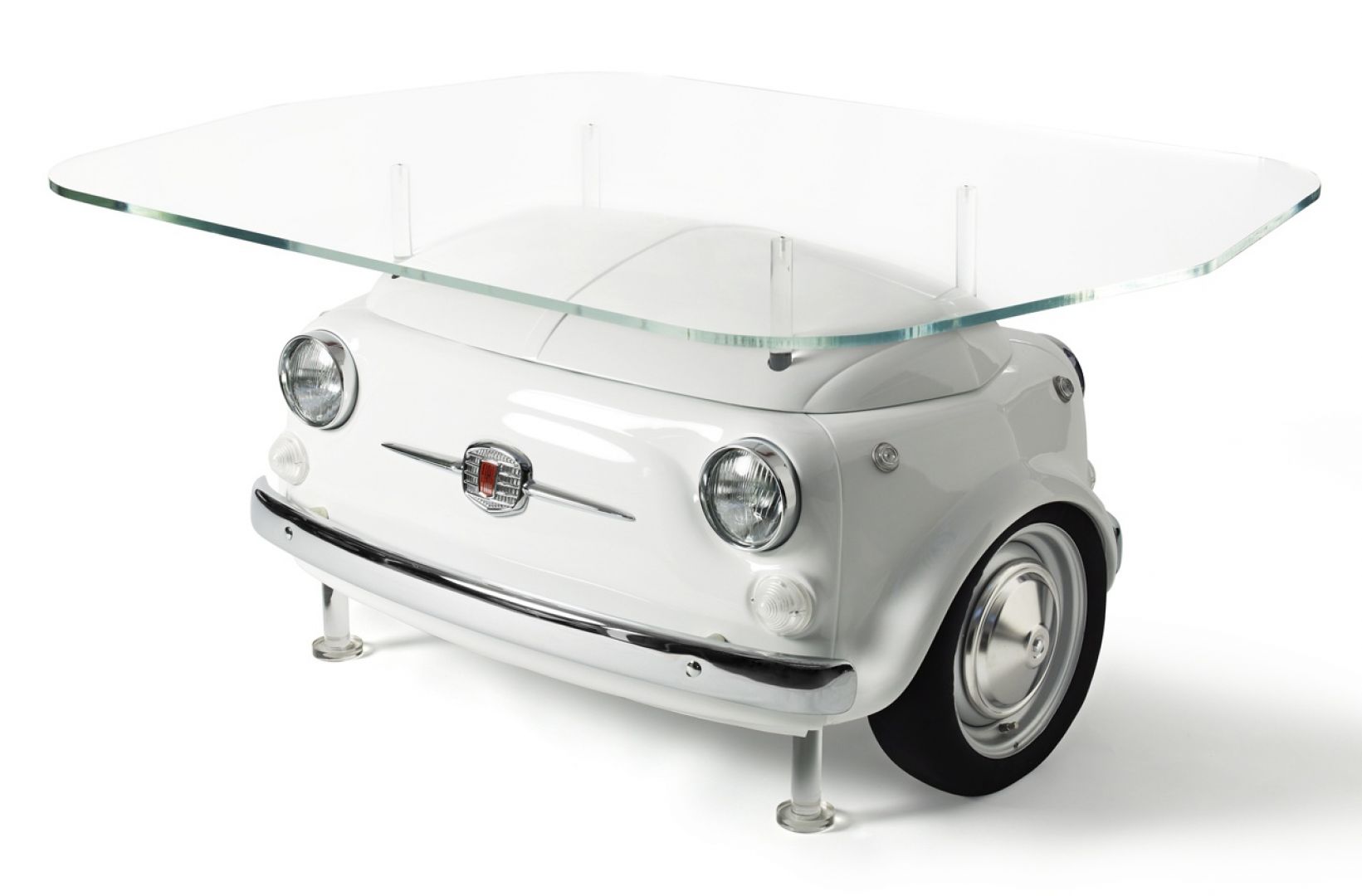 Szklany stół z kolekcji Meble Fiat 500 Design Collection, marki Meritalia, zaprojektowany przez Lapo Elkanna
Fot. Meritalia