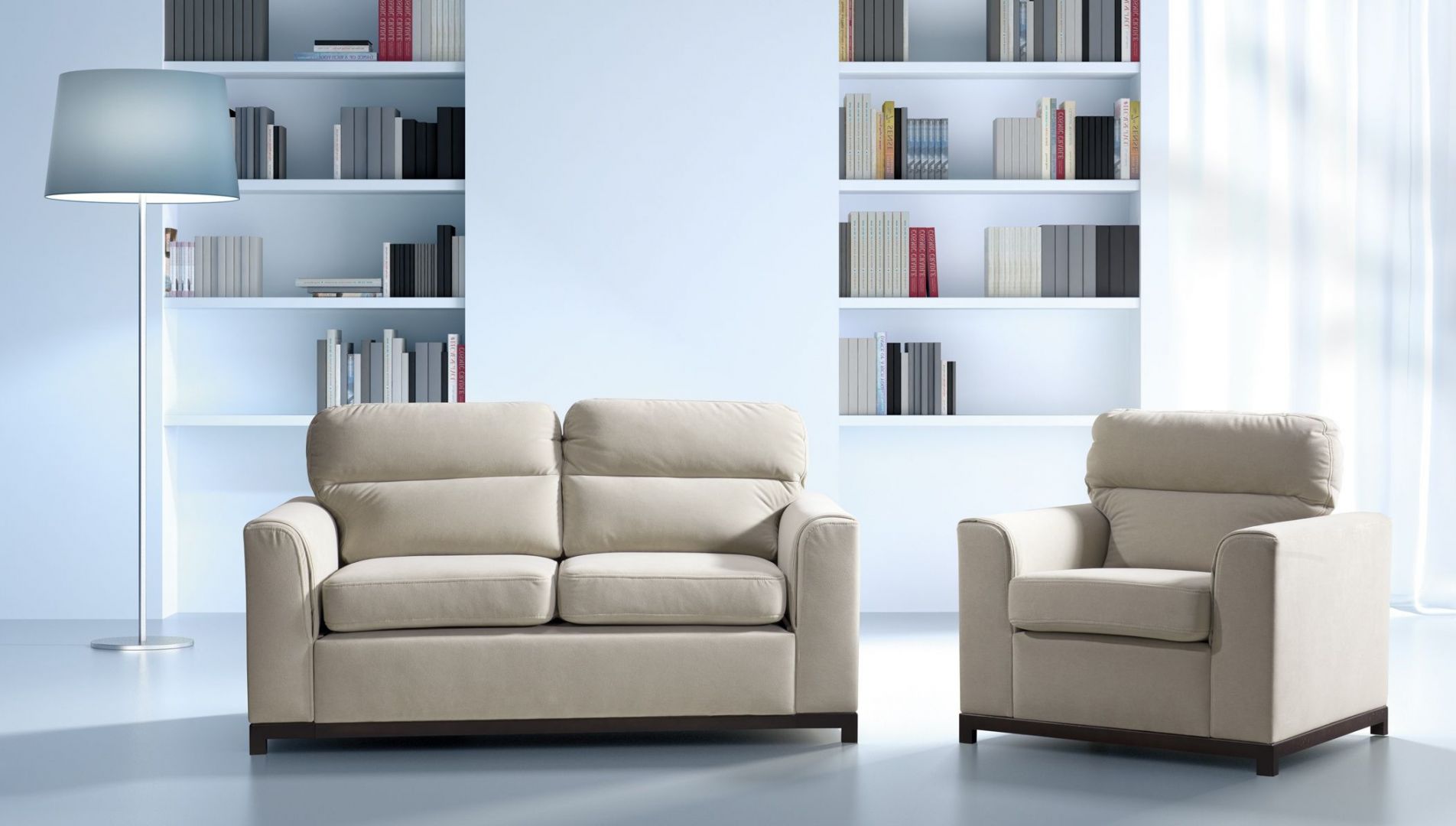 Dwuosobowa sofa Cetros oprócz klasycznej formy posiada także funkcję spania. Rozkłada się poprzez wysunięcie dolnego siedziska do przodu. Dodatkowo do kompletu można dokupić fotel. Fot. Libro