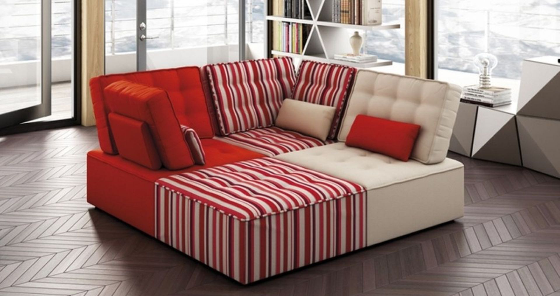 Sofa idealna do popołudniowych drzemek oraz wieczornych seansów filmowych. Dzięki modułom sofę można zestawiać w taki sposób, aby była komfortową leżanką. Fot. Muebles Lara