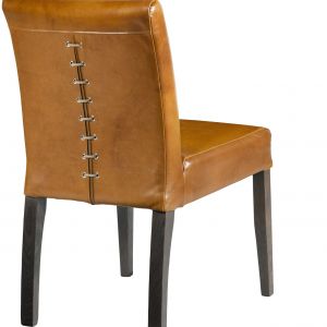 Krzesło "Sela" marki Jadik to zestawienie drewnianego stelaża i dobrej jakości, ręcznie malowanej  skóry. Ozdobne sznurowadła na oparciu krzesła dodają mu dodatkowego uroku. Fot. Jadik 