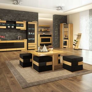 Kolekcja do salonu Corino łączy w sobie piękno drewna i moc czarnego koloru. To idealna kolekcja, jeśli chcemy stworzyć elegancki i stylowy salon. Fot Mebin