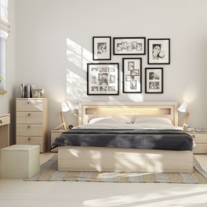 Sypialnia R&O ma ciepły kolor drewna, który sprawi, że sypialnia stanie się przestronna i przytulna jednocześnie. Fot. Meble Vox 