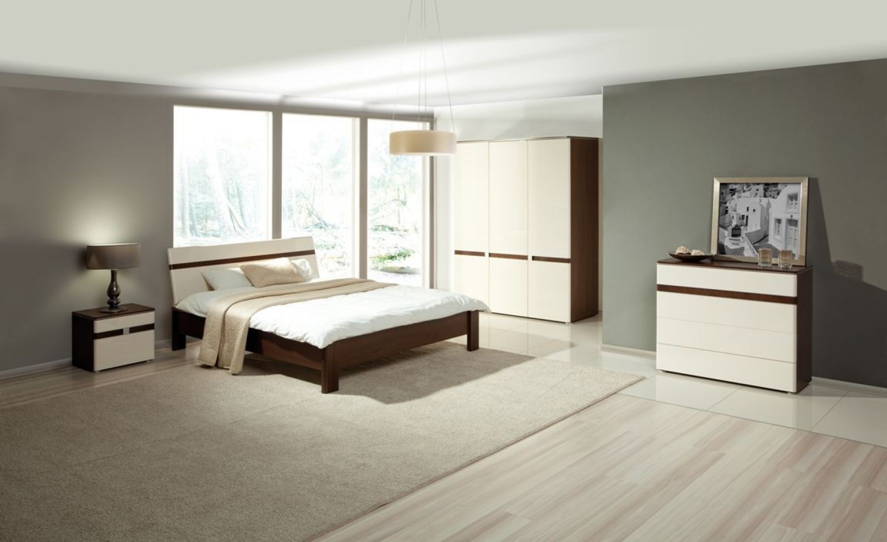 Sypialnia Siena w kolorze białym na wysoki połysk. Oparcie łóżka wyposażone jest w efektowny system oświetlania. Fot. Agata Meble 