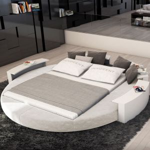 Okrągłe łóżko to najbardziej modernistyczna wersja mebli sypialnianych na współczesnym rynku. Najlepiej sprawdza się w dużych, przestronnych sypialniach. Na zdjęciu model Rundbett Ailina. Fot. Delife 