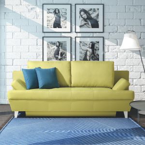 Celano to sofa w najmodniejszym aktualnie kolorze oliwkowym. Wyróżnia się także rozłożystą formą. Fot. Meblomak 
