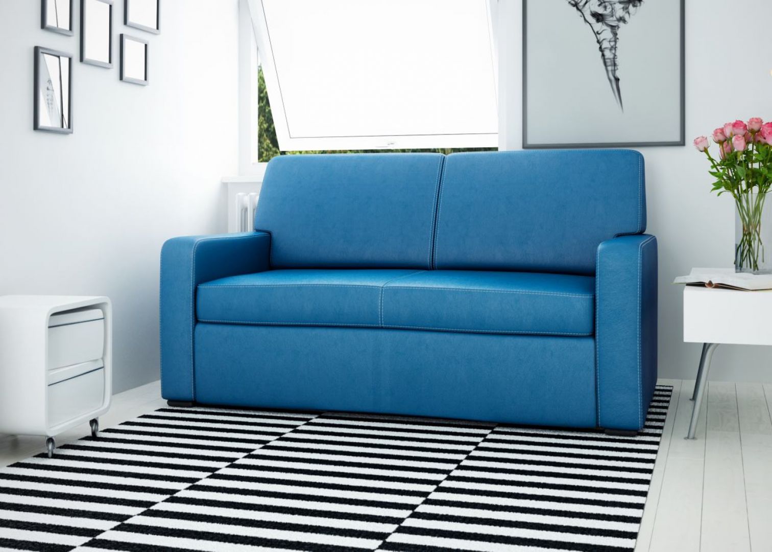 Sofa Monty to mebel kompaktowy idealny do małych pomieszczeń. Posiada funkcję spania i pojemnik na pościel. Fot. Fresh