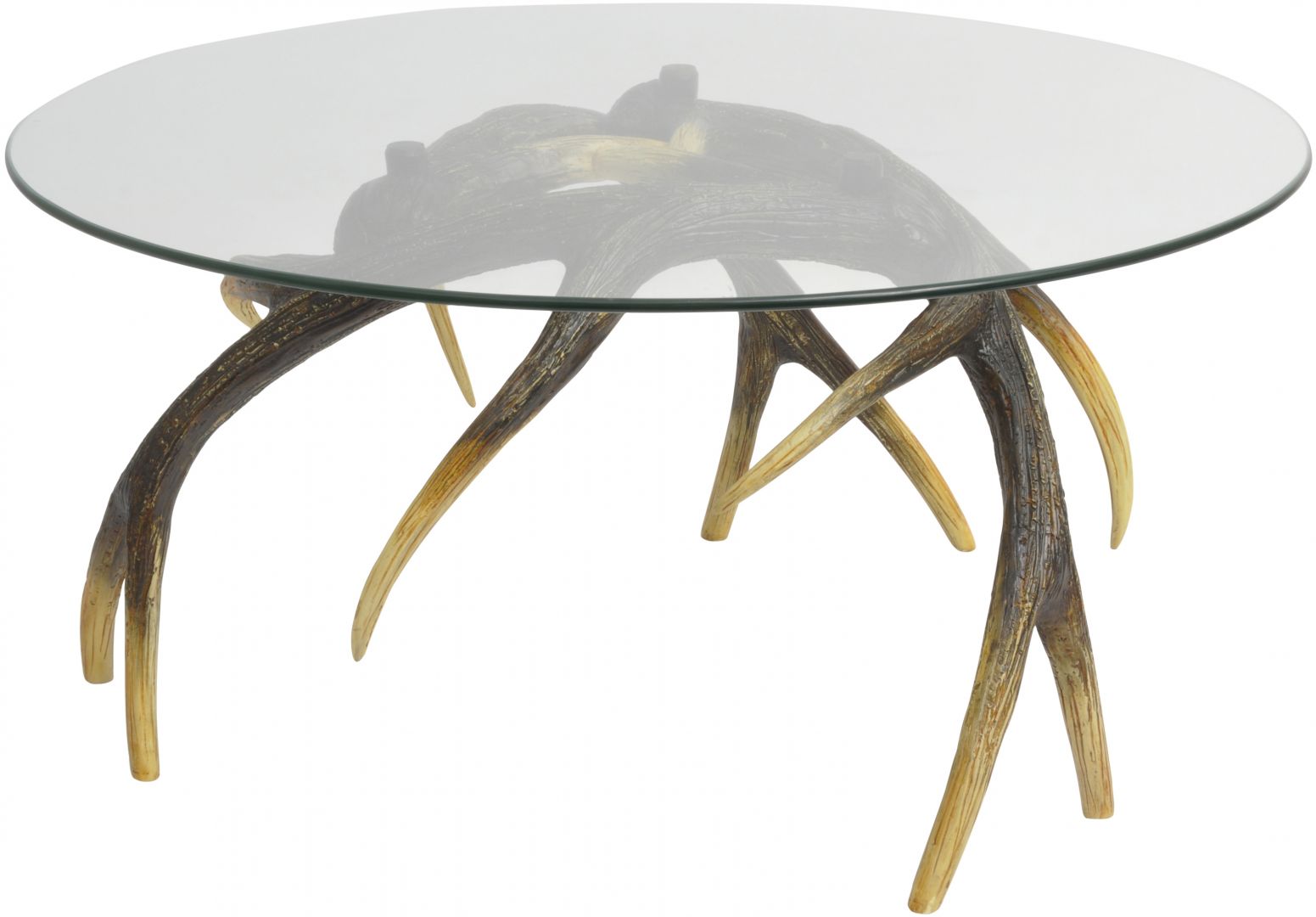 Szklany blat stolika oparty jest na podstawie przypominającej rogi jelenia. Fot. Artisanti