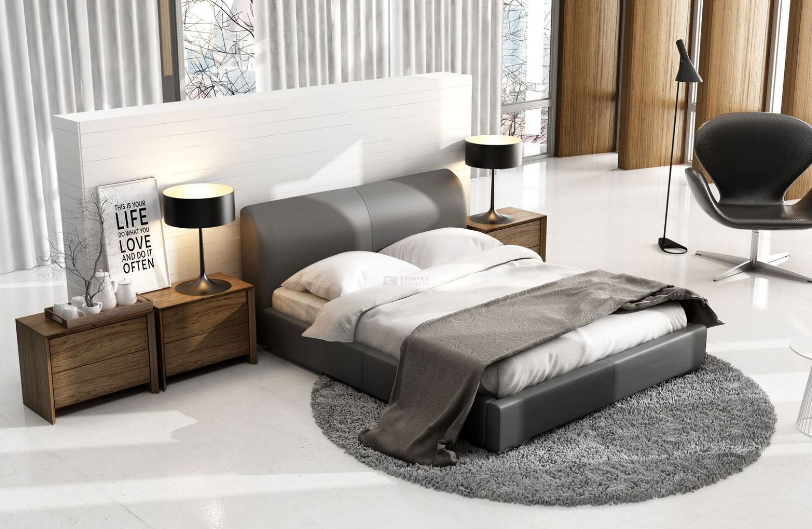 Łóżko Classic Lux z zagłówkiem dość okazałym w wyglądzie. Sprawia, że surowa stylizacja staje się przytulna i ciepła. Fot. New Design