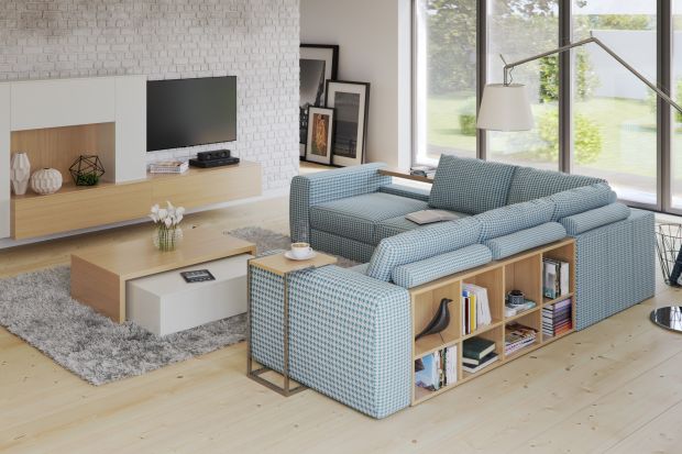 Sofa z półką to dodatkowy komfort i wygoda. Ale nie tylko - wygodna podstawka to także ozdobny element mebla.