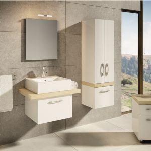 Kolekcja Merida w bieli i elementami z dekorem drewna doskonale rozjaśni łazienkę. Fot. Aquaform