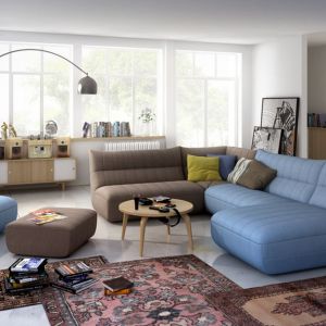 Wygodna sofa to podstawa udanej domówki. Najlepiej sprawdzą się meble meble modułowe, które można ze sobą dowolnie łączyć, także pod względem kolorystyki. Fot. Salony Agata