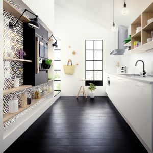 Otwarte półki są modnym rozwiązaniem. Dodają wnętrzu przestrzeni i pozwalają wyeksponować kuchenne gadżety. Fot. HTH