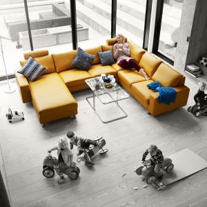 Sofa Stressless wyróżnia się piękną ciepłą kolorystyką. Modułowy meble pozwala na tworzenie różnorodnych kompozycji. Fot. Ekornes