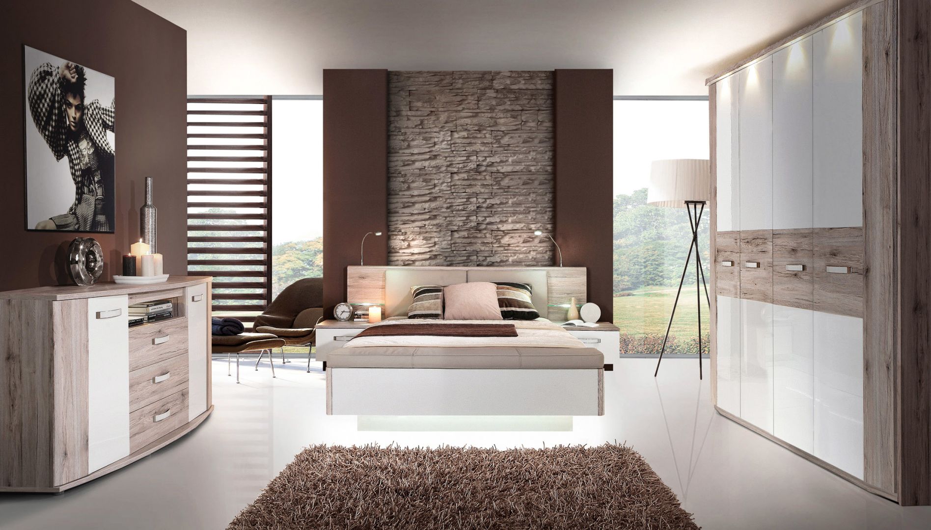Sypialnia Rondino to meble o pięknym usłojeniu drewna. Fot. Salony Agata 