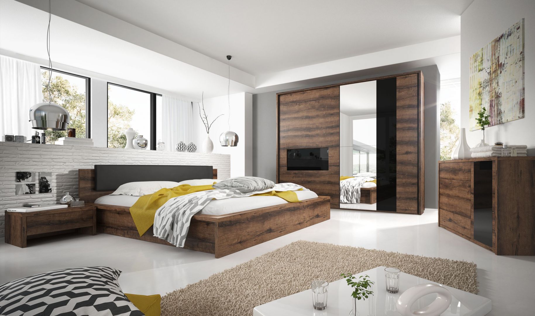 Sypialnia Indira to nowoczesne meble o minimalistycznych kształtach. Fot. Helvetia Wieruszów