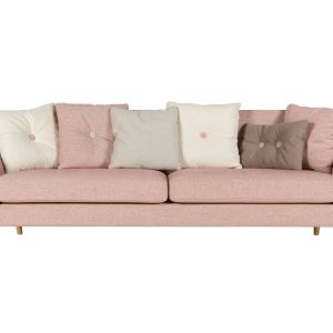 Sofa Poppy - różowa z szarymi poduchami. Fot. Sits