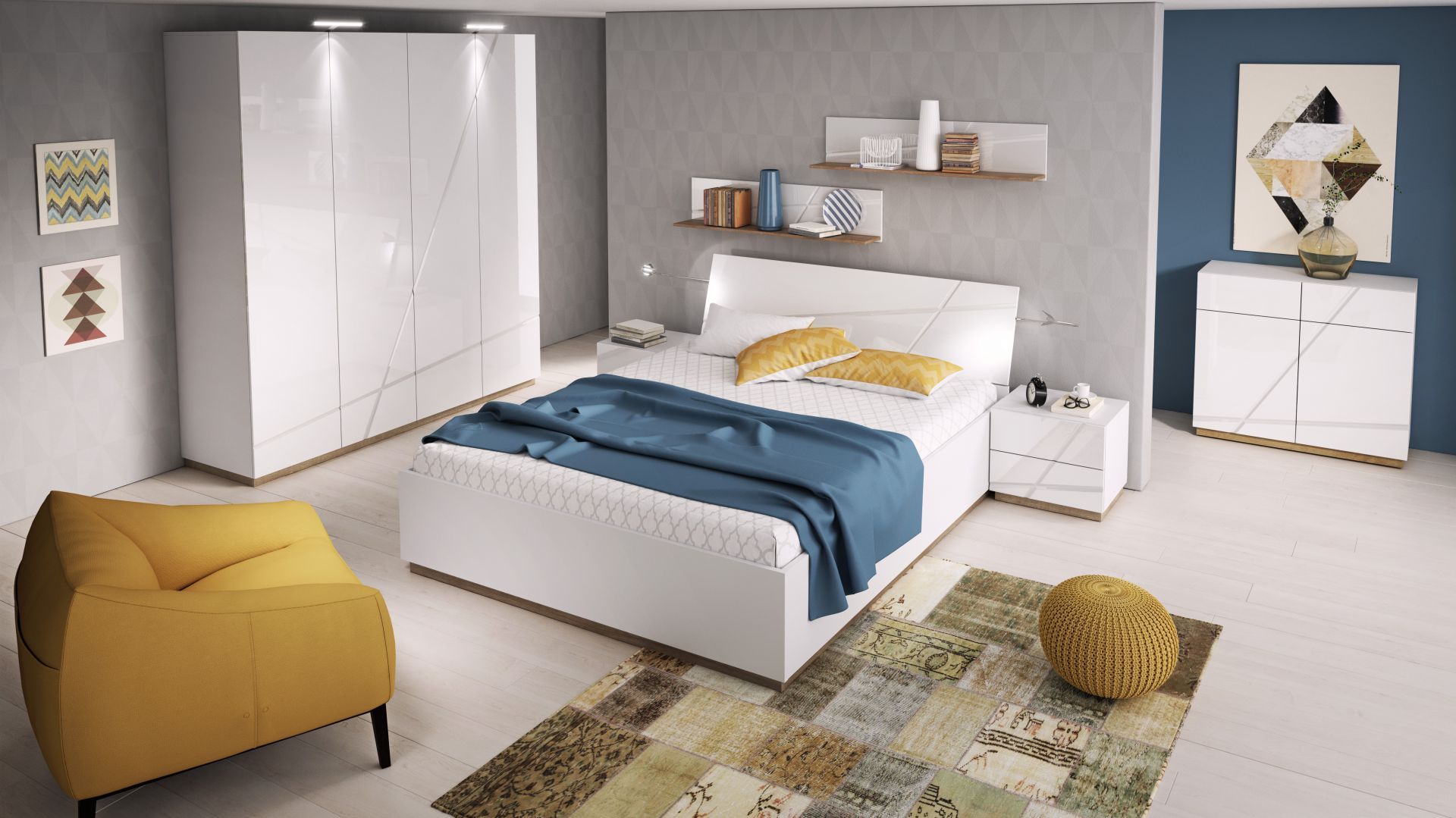 Kolekcja mebli Futura ożywi wnętrze sypialni. Białe meble warto połączyć z dodatkami w soczystych kolorach, np. żółtym lub niebieskim. Fot. Agata S.A.
