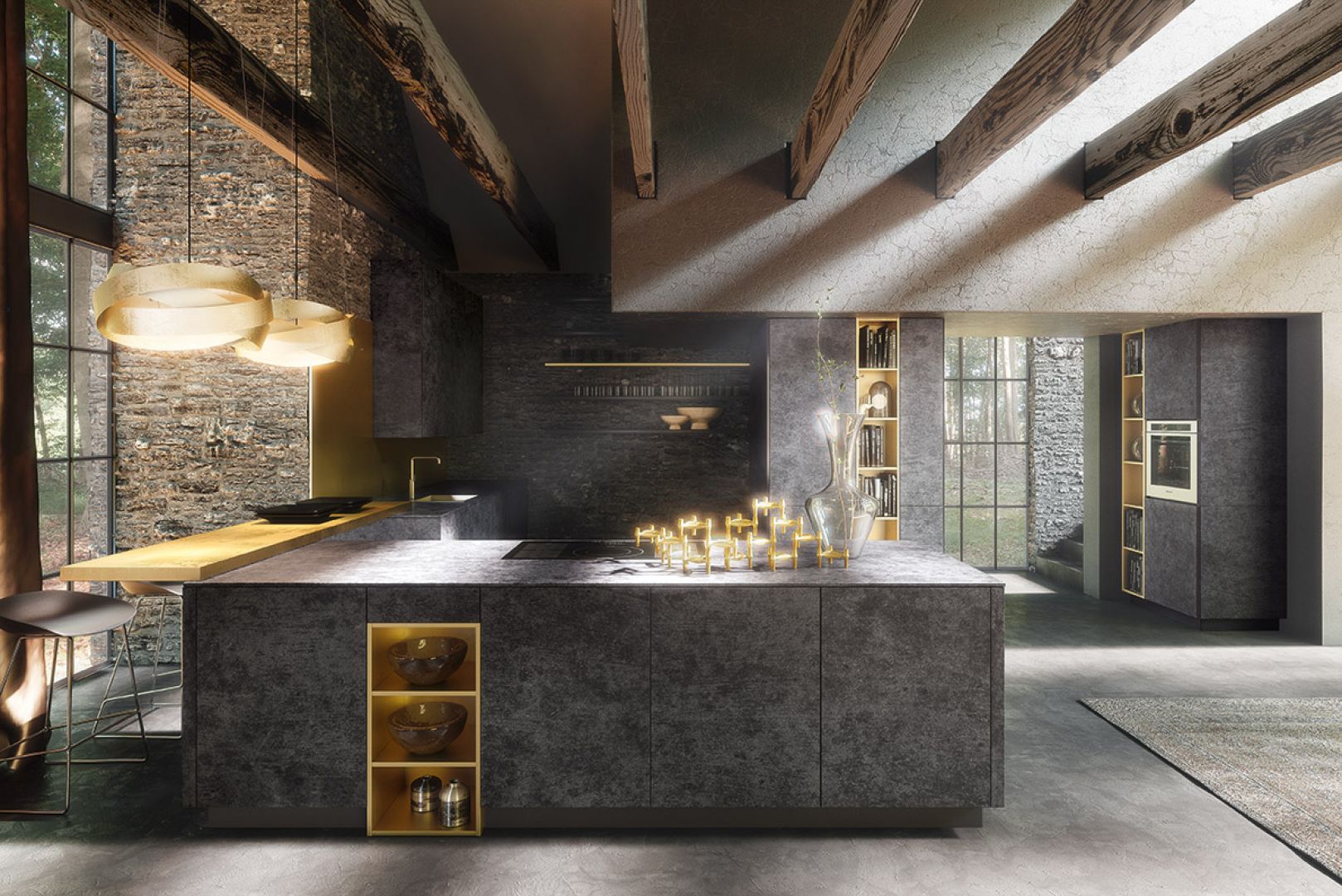 Ciemne, przypominające beton fronty pasują do kuchni w stylu loft. Fot. Alno