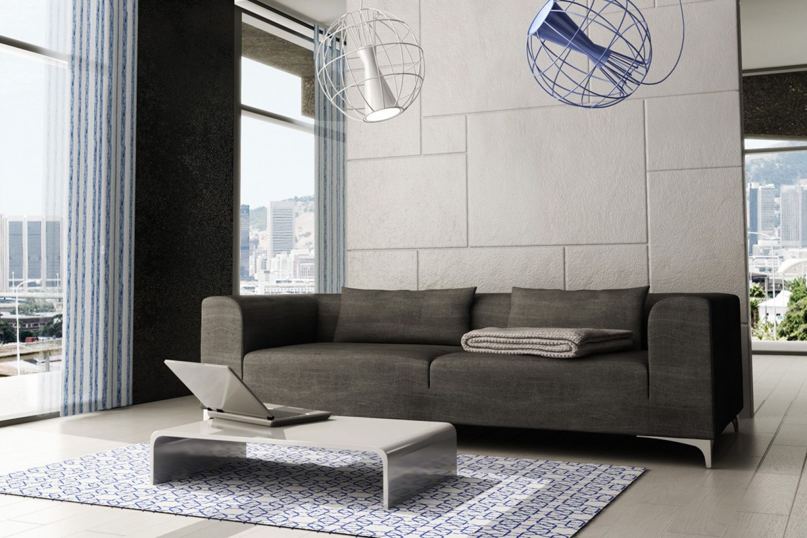 Idealna do minimalistycznego salonu - szara, geometryczna sofa. Fot. Adriana Furniture