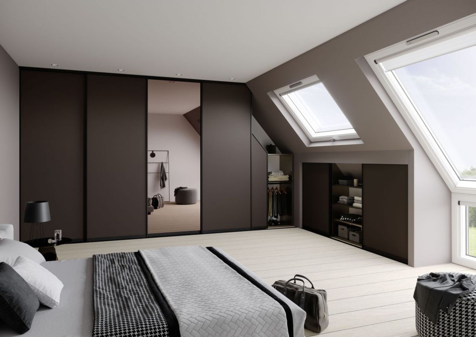 Sypialnia na poddaszu może być atrakcyjnym wizualnie i funkcjonalnym pomieszczeniem. Fot. Raumplus