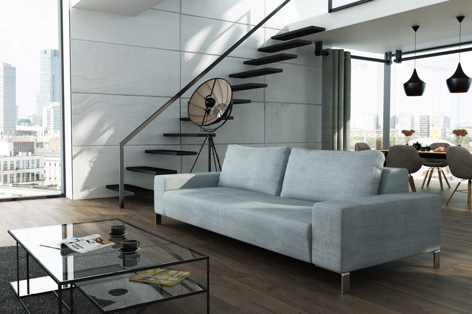 Szara sofa LeMans pasuje do stylu loft. Fot. Adriana Furniture