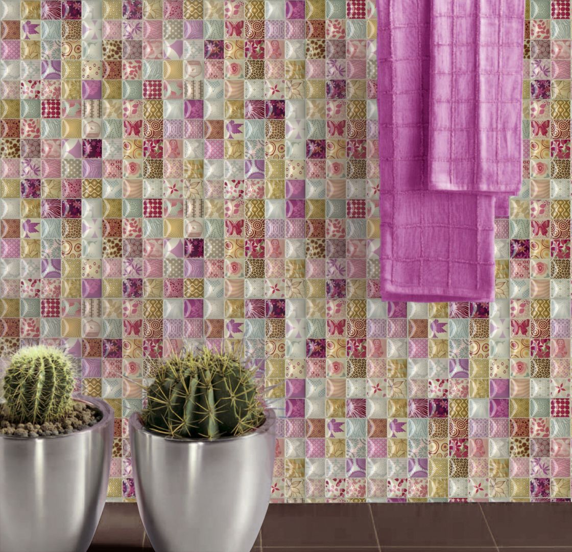 Szklana mozaika Decocer z serii Dolmen w pięknych kolorach ożywi i ozdobi łazienkę. Fot. Decocer