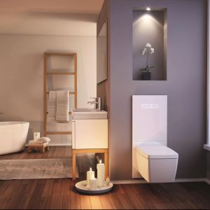 Przytulna łazienka w stylowych barwach została wyposażona w system Tecelux marki Tece. Fot. Tece