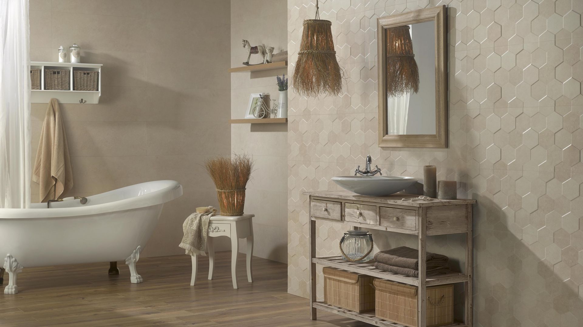 Lekko wypukłe sześciokąty, które można układać jak patchwork - płytki ceramiczne Tommete firmy Peronda. Fot. Peronda
